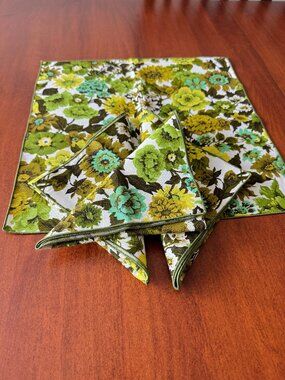 Floral Vintage Napkins Set MCM Leacock Cotton 4 pc